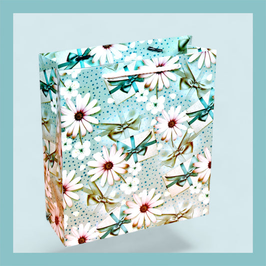 Paper Bags 12 Pcs Small Size  (9x8 inch) White flower