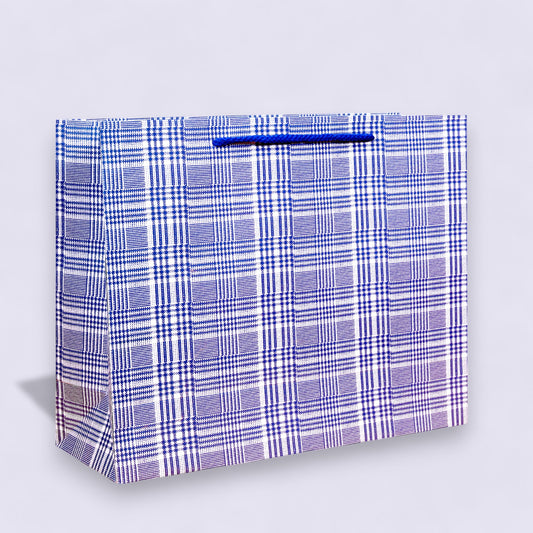 Blue Check Horizontal Paper Bag Medium 12 Pcs (12.2x10 inch)