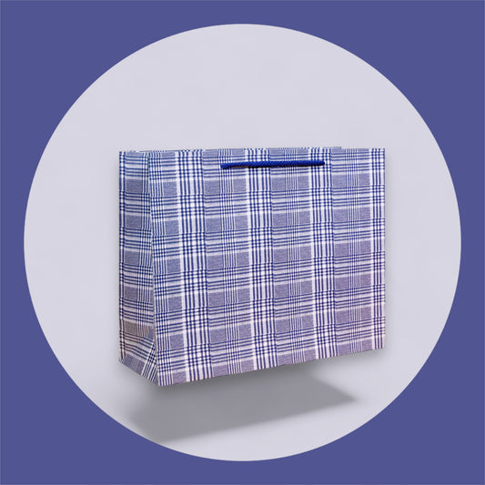 Horizontal Paper Bag Big 12 Pcs (13.5x12.5 inch)Blue Check