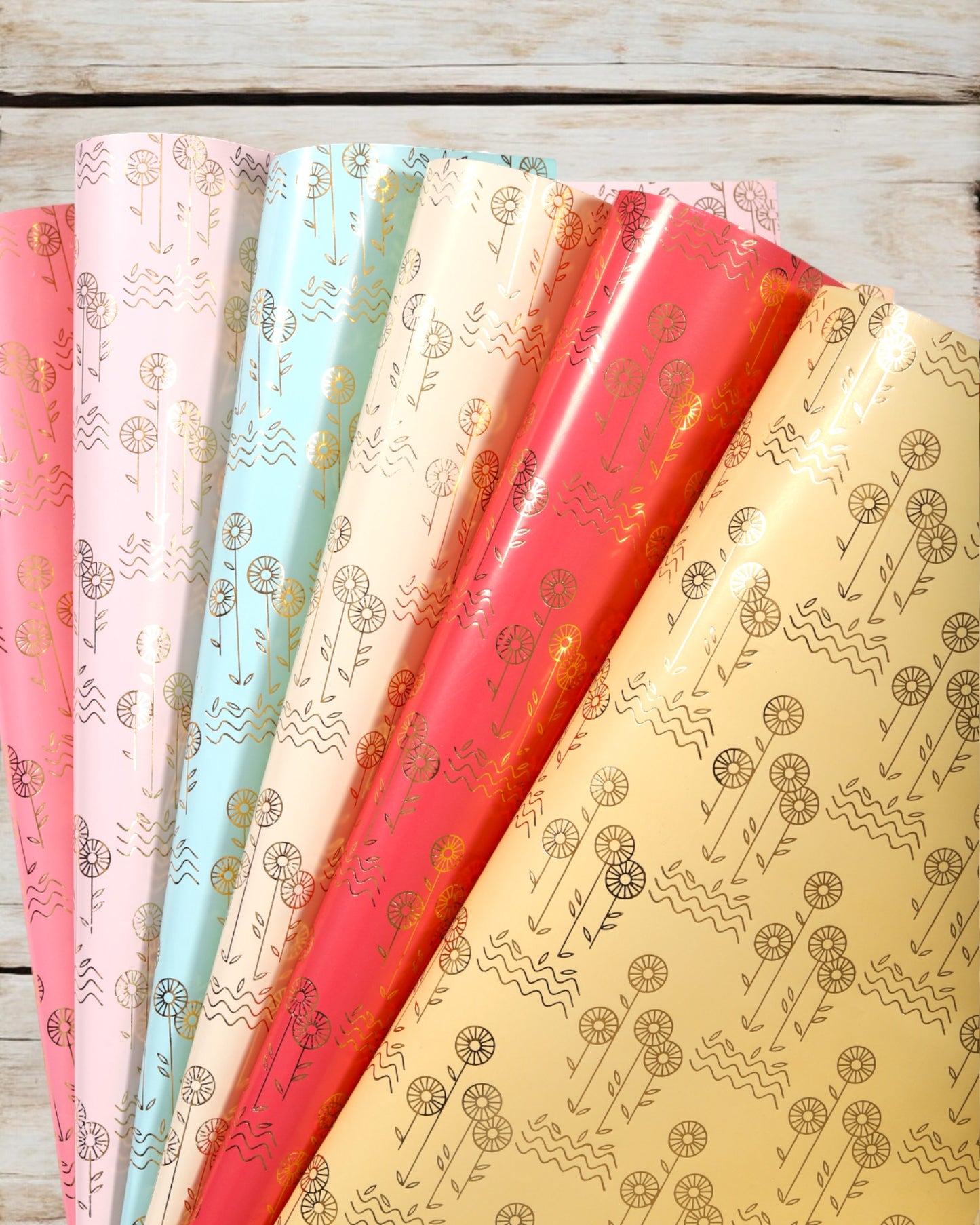 Pastel Ivory Gift Wrapper With Flower Gold Accents   {Pack Of 10 Sheets}