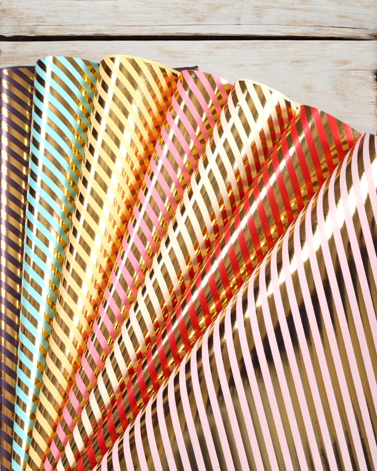 Multy Colour Pastel Gift Wrapper With Diagonal Stripes Gold Accents 10 Sheets Per Pack