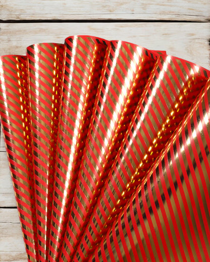 Pastel Red Gift Wrapper With Diagonal Stripes Gold Accents 10 Sheets Per Pack