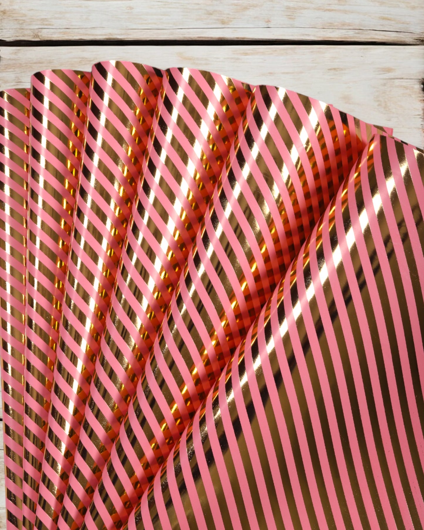 Pastel Pink Gift Wrapper With Diagonal Stripes Gold Accents 10 Sheets Per Pack