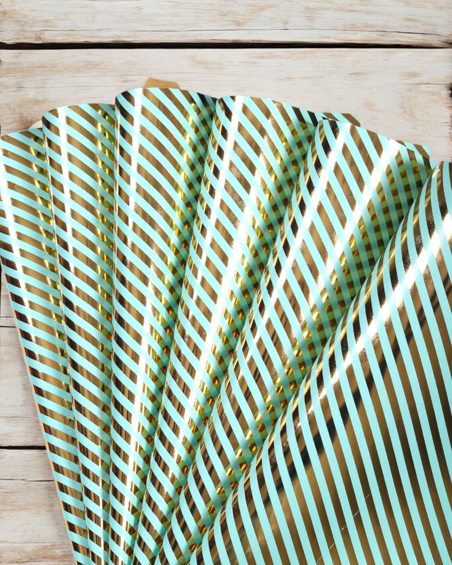 Pastel Green Gift Wrapper With Diagonal Stripes Gold Accents 10 Sheets Per Pack