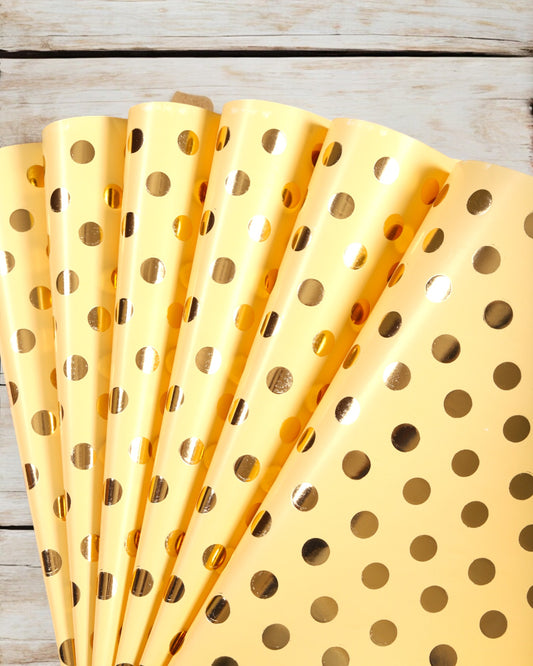 Pastel Yellow Gift Wrapper With Polka Dott  Accents 10 Sheets Per Pack