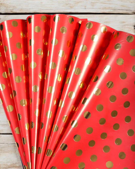 Pastel Red Gift Wrapper With Polka Dott  Accents 10 Sheets Per Pack