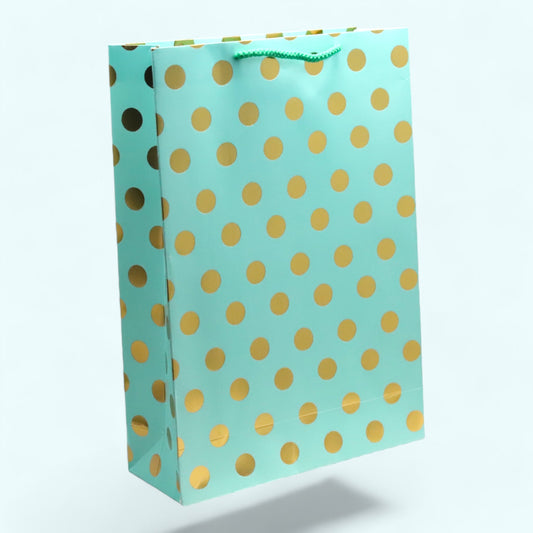 Paper Bags Gold Dott Foil Print  12 Pcs Medium Size  (10 x 14 inch) Pastel Green