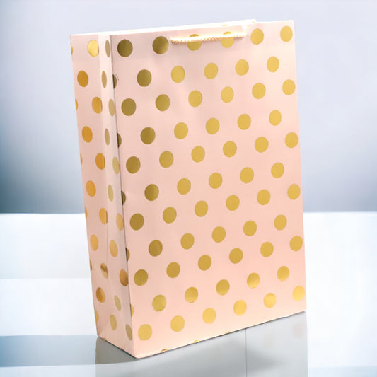 Paper Bags Gold Dott Foil Print  12 Pcs Medium Size  (10 x 14 inch) Light Pink