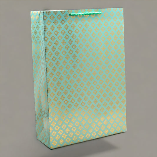 Paper Bags Gold Diamond Foil Print  12 Pcs Medium Size  (10 x 14 inch) Pastel Green