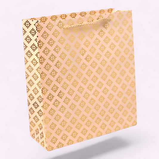 Paper Bags Gold Diamond Foil Print  12 Pcs Small Size  (9x8 inch) Pastel Ivory