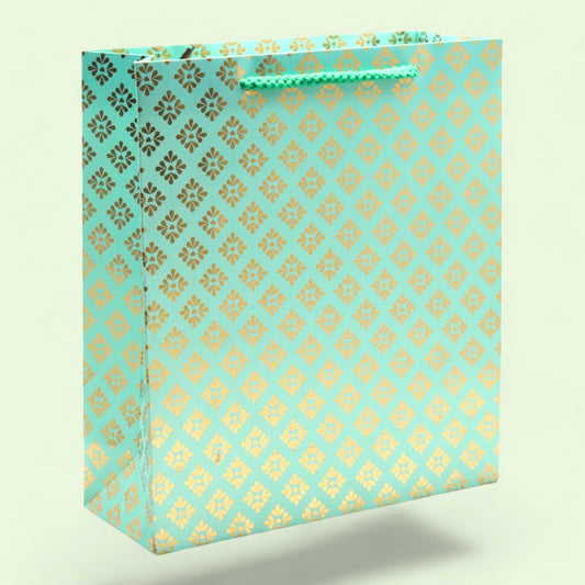 Paper Bags Gold Diamond Foil Print  12 Pcs Small Size  (9x8 inch) Pastel Pastel Green