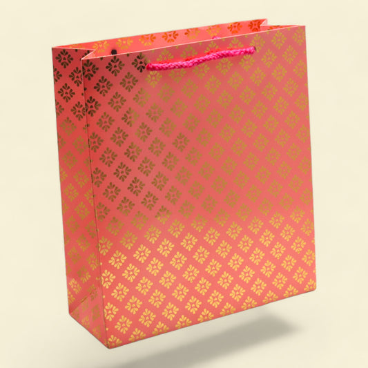 Paper Bags Gold Diamond Foil Print  12 Pcs Small Size  (9x8 inch) Pastel Red