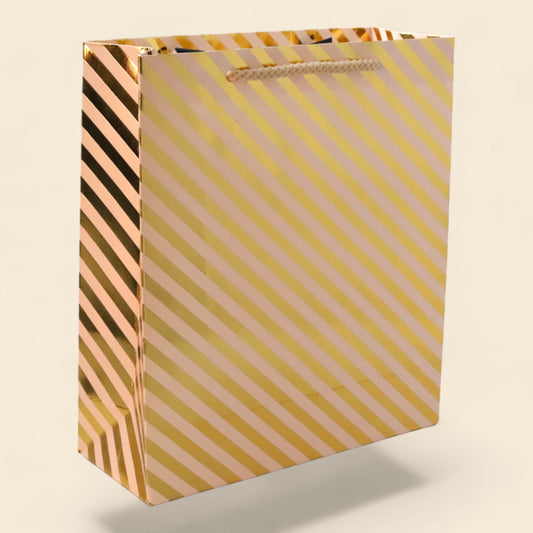 Paper Bags Gold Stripe Foil Print  12 Pcs Small Size  (9x8 inch) Pastel Yellow